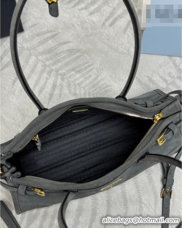 Grade Discount Prada Bonnie Medium Suede handbag 1BA426 Dark Grey 2025