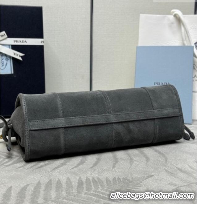 Grade Discount Prada Bonnie Medium Suede handbag 1BA426 Dark Grey 2025