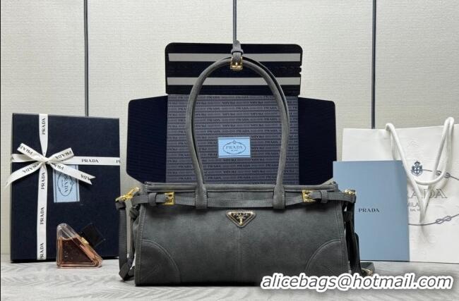 Grade Discount Prada Bonnie Medium Suede handbag 1BA426 Dark Grey 2025