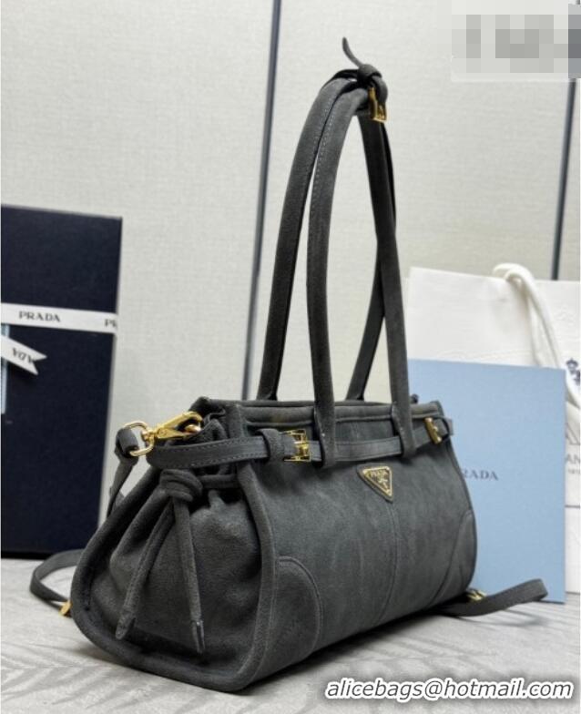 Grade Discount Prada Bonnie Medium Suede handbag 1BA426 Dark Grey 2025