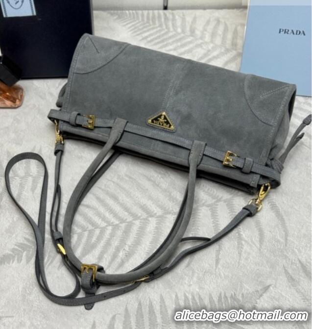 Grade Discount Prada Bonnie Medium Suede handbag 1BA426 Dark Grey 2025