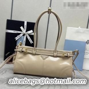 Affordable Price Prada Bonnie medium leather handbag 1BA426 Light Beige 2025