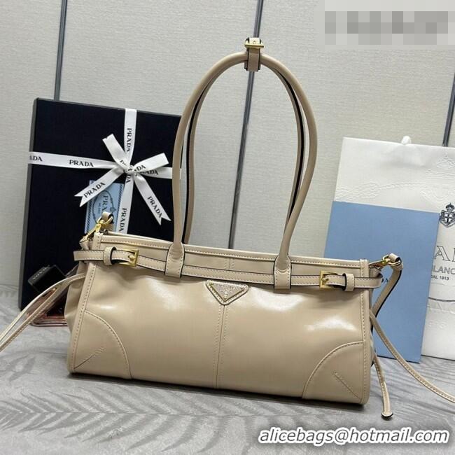 Affordable Price Prada Bonnie medium leather handbag 1BA426 Light Beige 2025