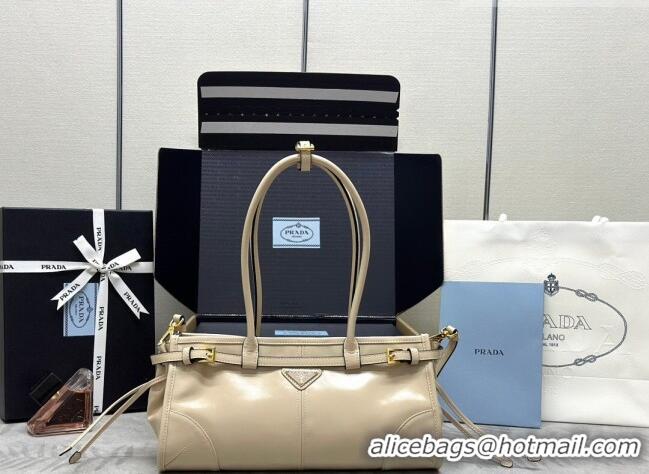 Affordable Price Prada Bonnie medium leather handbag 1BA426 Light Beige 2025