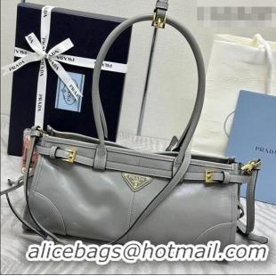 Luxury Discount Prada Bonnie medium leather handbag 1BA426 Grey 2025