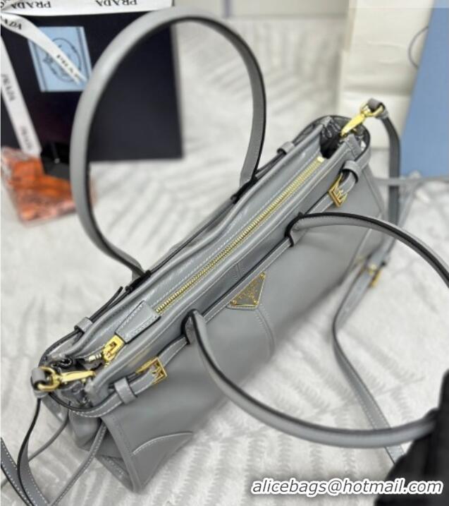 Luxury Discount Prada Bonnie medium leather handbag 1BA426 Grey 2025