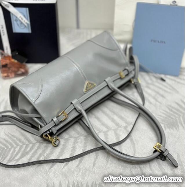 Luxury Discount Prada Bonnie medium leather handbag 1BA426 Grey 2025