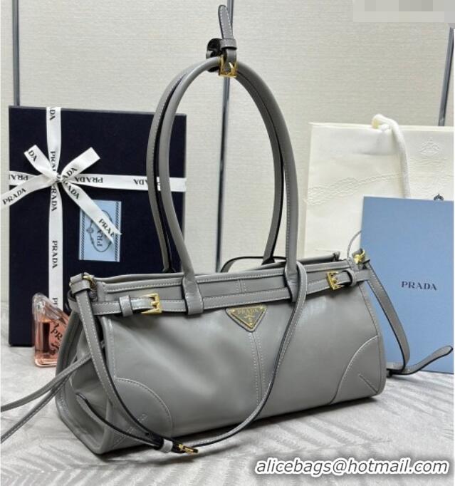 Luxury Discount Prada Bonnie medium leather handbag 1BA426 Grey 2025