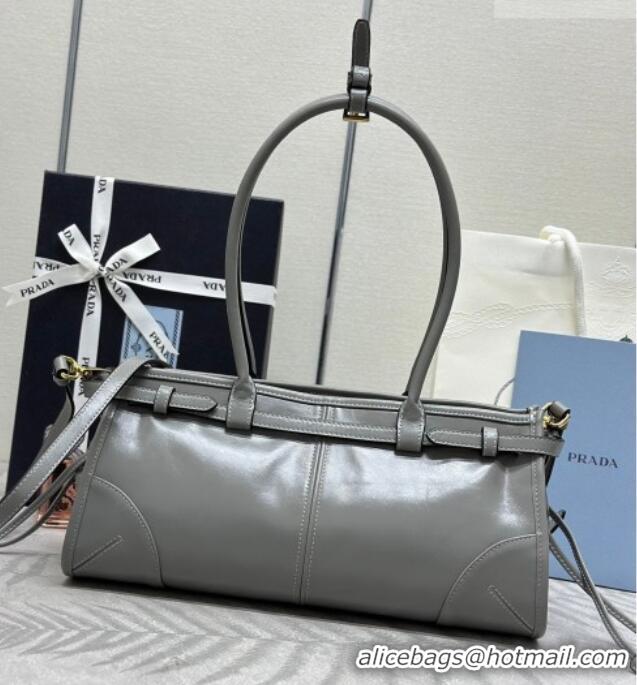 Luxury Discount Prada Bonnie medium leather handbag 1BA426 Grey 2025
