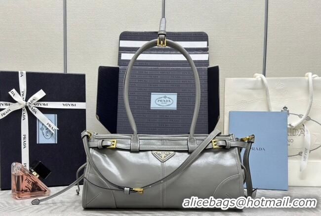 Luxury Discount Prada Bonnie medium leather handbag 1BA426 Grey 2025