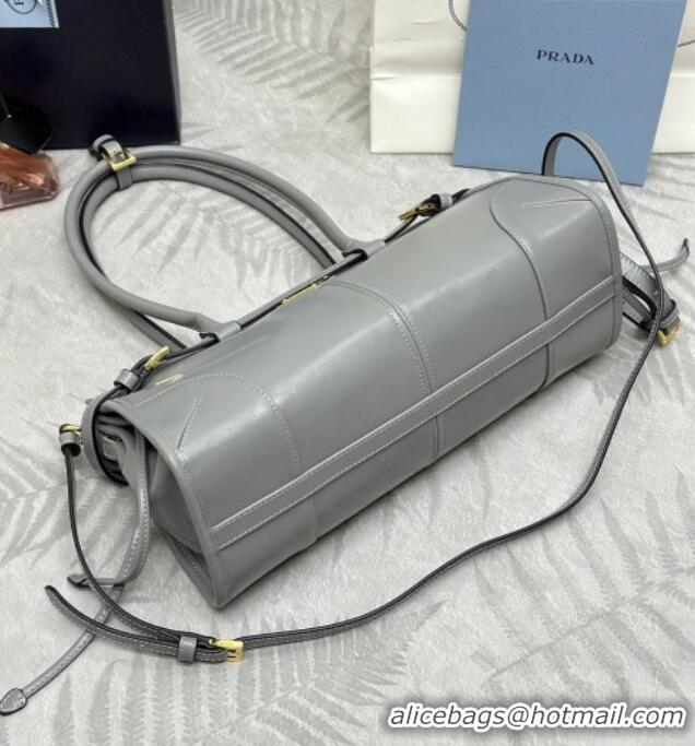 Luxury Discount Prada Bonnie medium leather handbag 1BA426 Grey 2025