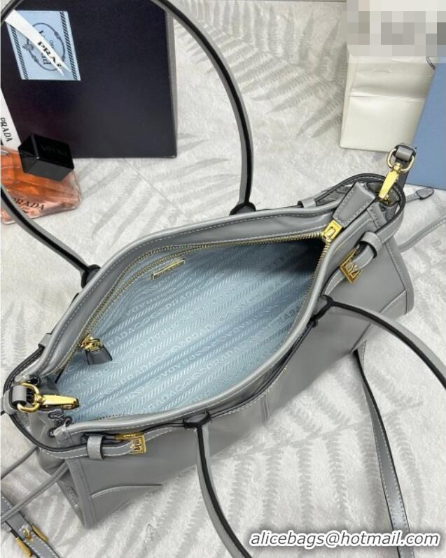 Luxury Discount Prada Bonnie medium leather handbag 1BA426 Grey 2025