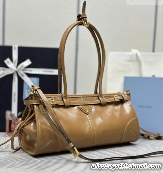 Top Quality Prada Bonnie medium leather handbag 1BA426 Caramel 2025