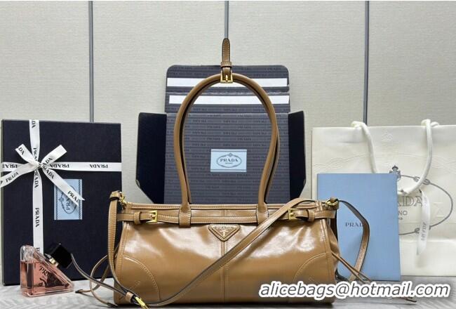 Top Quality Prada Bonnie medium leather handbag 1BA426 Caramel 2025