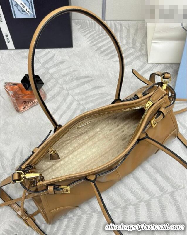 Top Quality Prada Bonnie medium leather handbag 1BA426 Caramel 2025