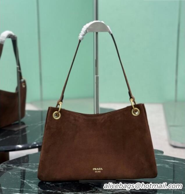 Famous Brand Prada Etude large suede shoulder bag 3008 Cocoa Brown 2026