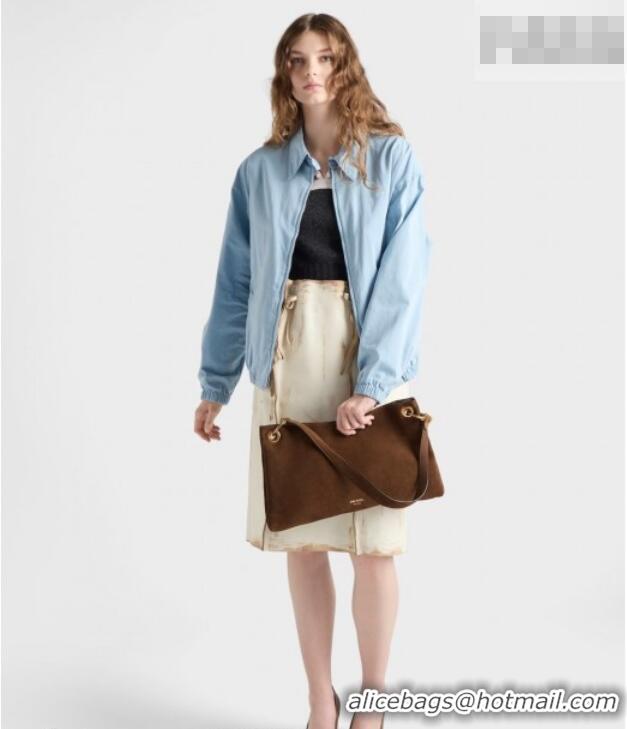 Famous Brand Prada Etude large suede shoulder bag 3008 Cocoa Brown 2026