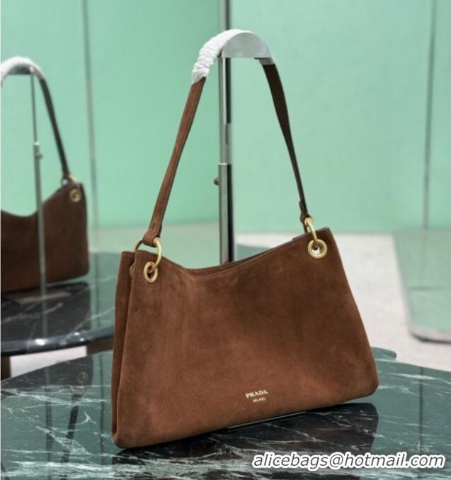 Famous Brand Prada Etude large suede shoulder bag 3008 Cocoa Brown 2026