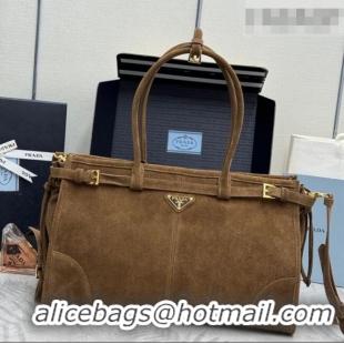 Best Quality Prada Bonnie large suede handbag 1BA433 Dark Brown 2025