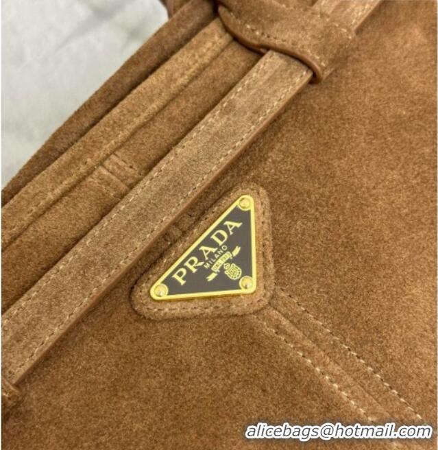 Best Quality Prada Bonnie large suede handbag 1BA433 Dark Brown 2025