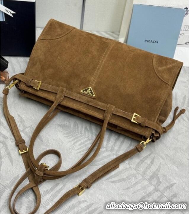 Best Quality Prada Bonnie large suede handbag 1BA433 Dark Brown 2025