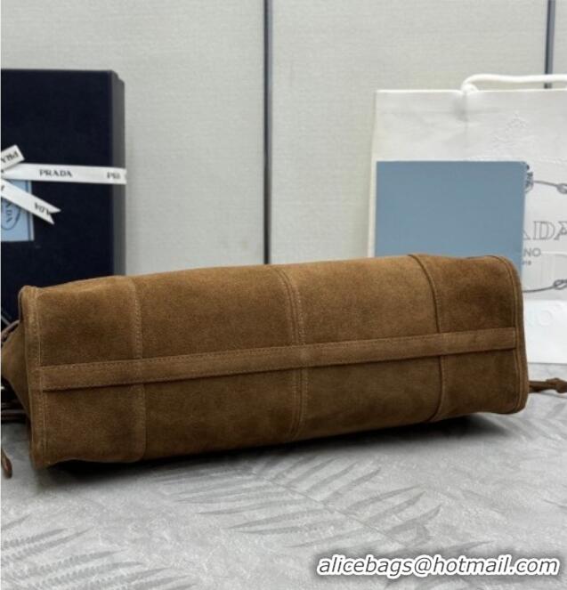 Best Quality Prada Bonnie large suede handbag 1BA433 Dark Brown 2025