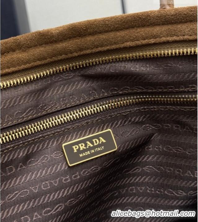 Best Quality Prada Bonnie large suede handbag 1BA433 Dark Brown 2025