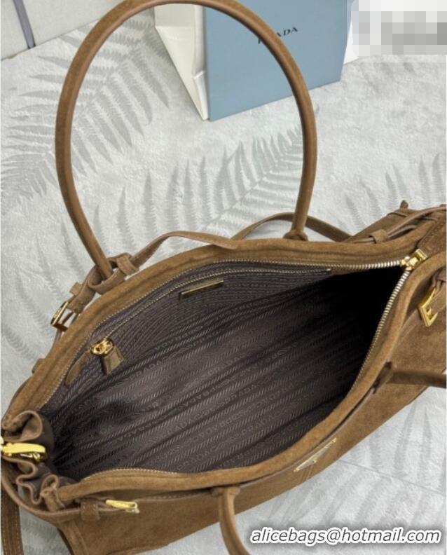 Best Quality Prada Bonnie large suede handbag 1BA433 Dark Brown 2025