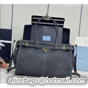 Top Design Prada Bonnie large suede handbag 1BA433 Dark Grey 2025