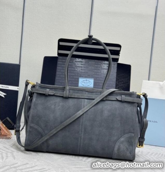Top Design Prada Bonnie large suede handbag 1BA433 Dark Grey 2025