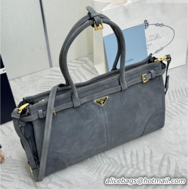 Top Design Prada Bonnie large suede handbag 1BA433 Dark Grey 2025