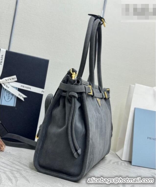 Top Design Prada Bonnie large suede handbag 1BA433 Dark Grey 2025