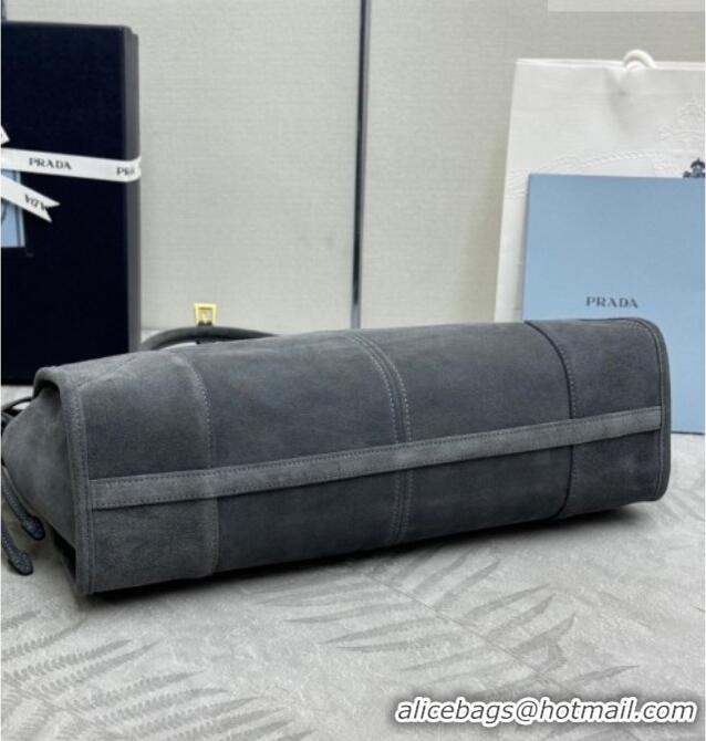 Top Design Prada Bonnie large suede handbag 1BA433 Dark Grey 2025