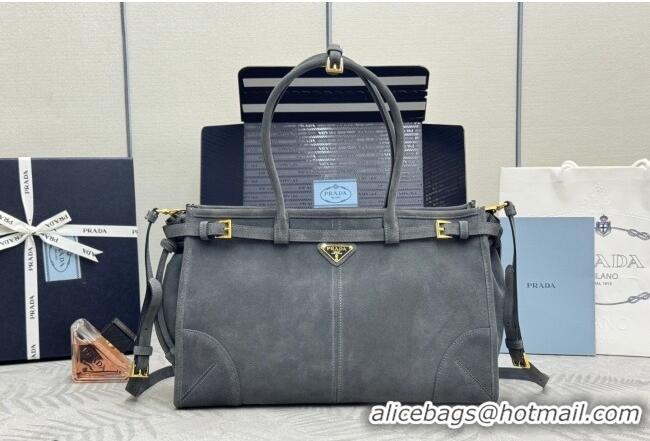 Top Design Prada Bonnie large suede handbag 1BA433 Dark Grey 2025