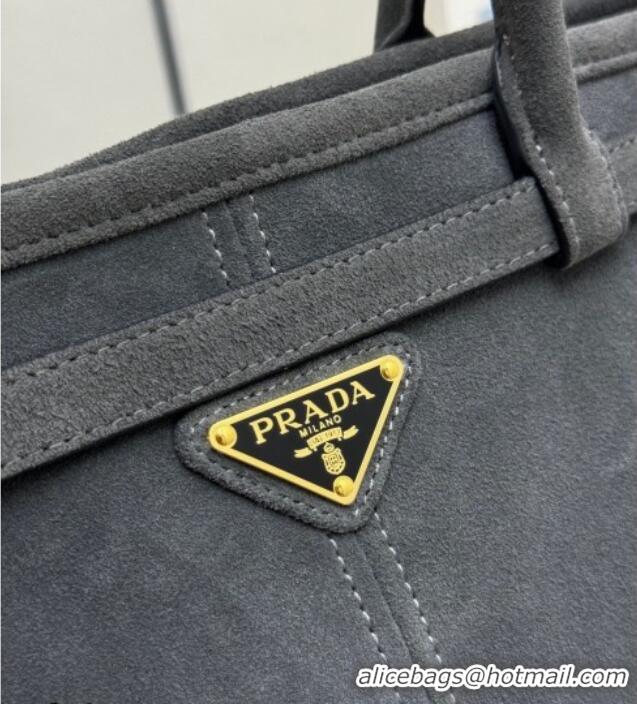 Top Design Prada Bonnie large suede handbag 1BA433 Dark Grey 2025