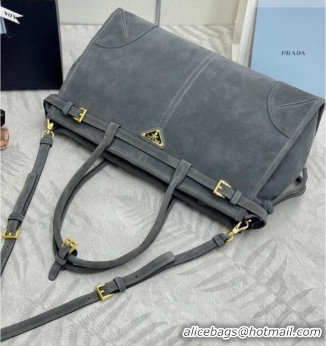 Top Design Prada Bonnie large suede handbag 1BA433 Dark Grey 2025