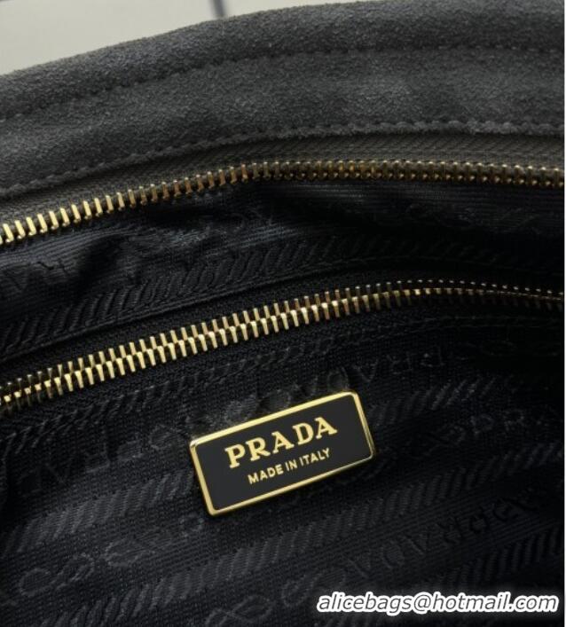 Top Design Prada Bonnie large suede handbag 1BA433 Dark Grey 2025