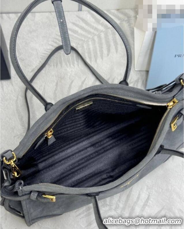 Top Design Prada Bonnie large suede handbag 1BA433 Dark Grey 2025