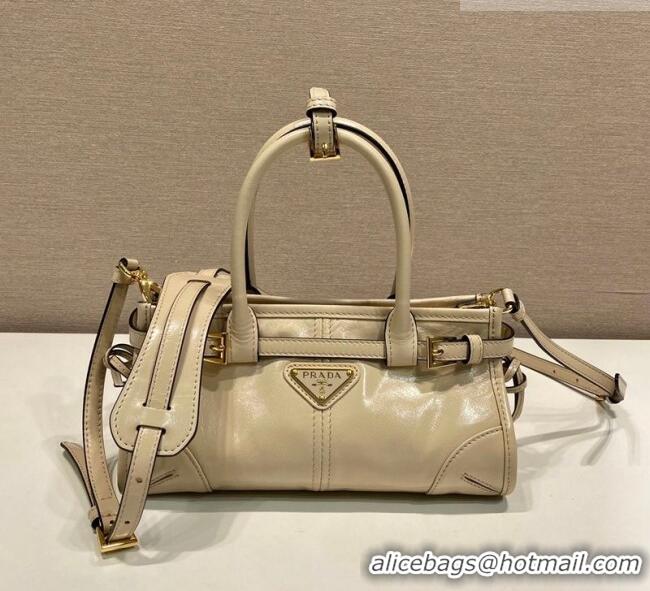 Top Design Prada Bonnie mini leather handbag 1BA486 Beige 2025