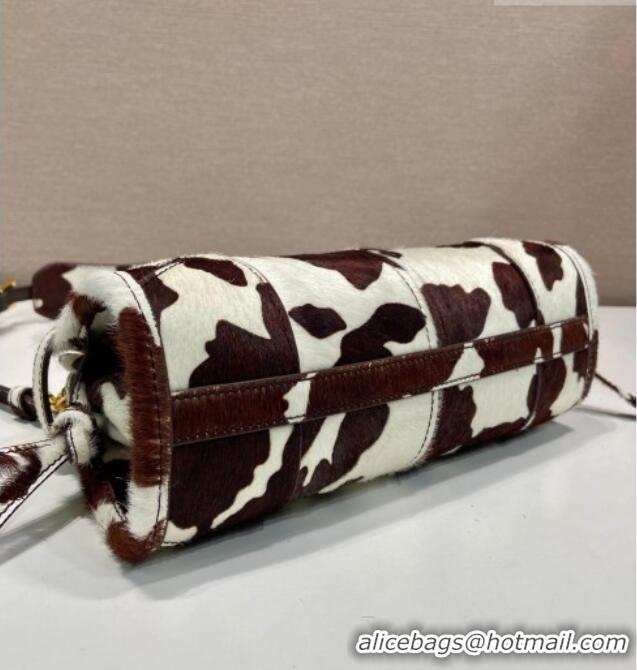 Best Price Prada Bonnie mini printed pony hair handbag 1BA486 White/Dark Brown 2026