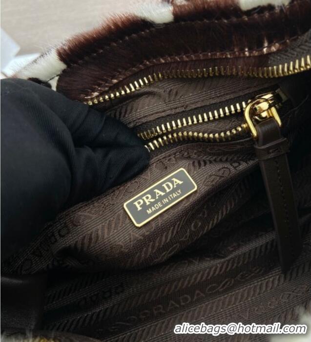 Best Price Prada Bonnie mini printed pony hair handbag 1BA486 White/Dark Brown 2026