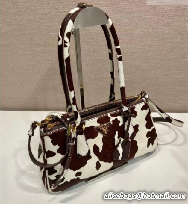 Best Quality Prada Galleria medium printed pony hair bag 1BA457 White/Dark Brown 2026