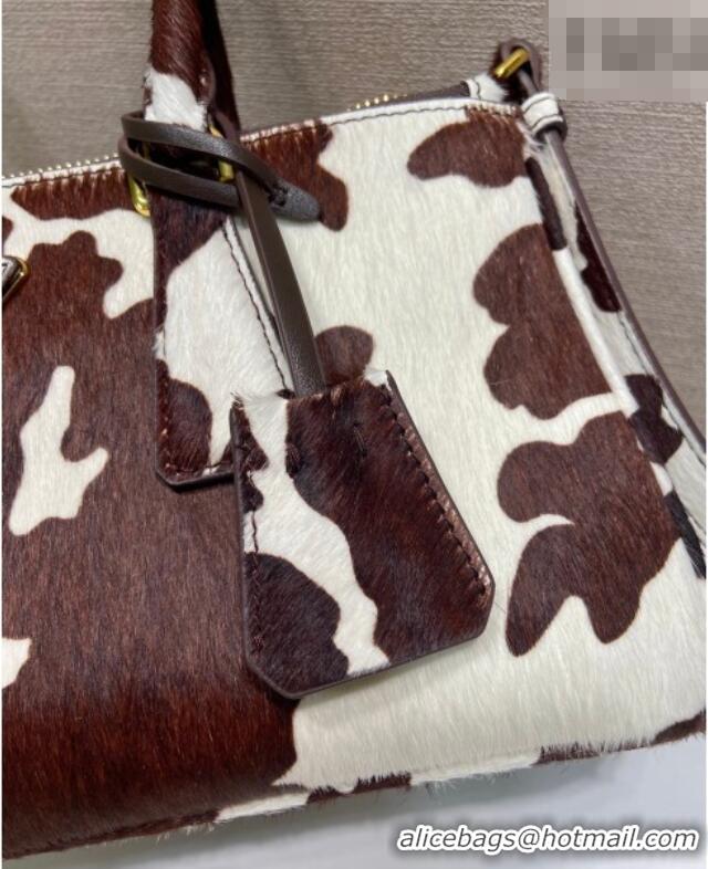 Best Quality Prada Galleria medium printed pony hair bag 1BA457 White/Dark Brown 2026