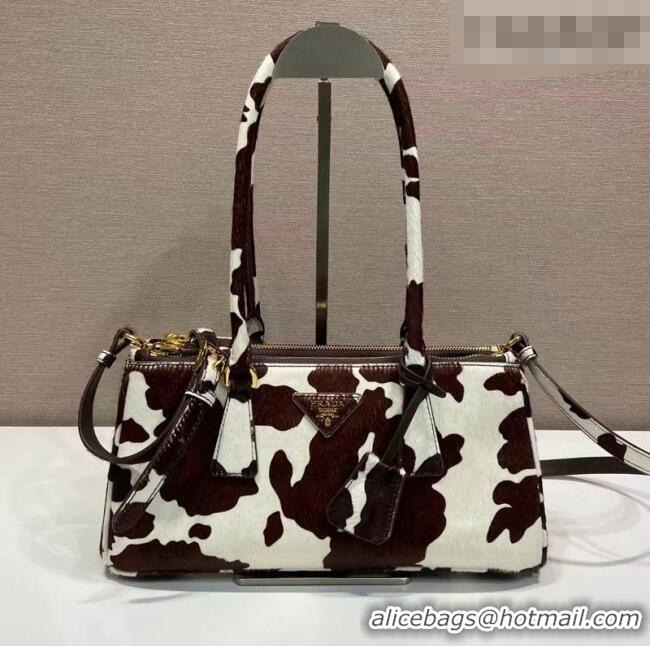 Best Quality Prada Galleria medium printed pony hair bag 1BA457 White/Dark Brown 2026