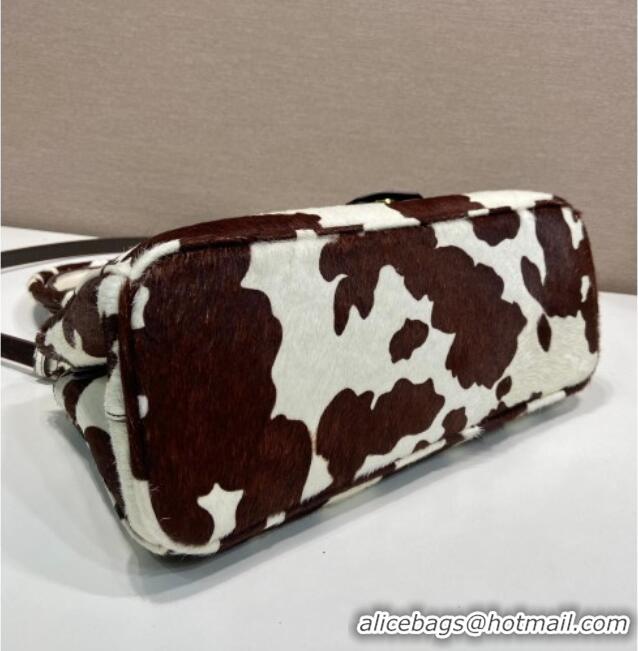 Best Quality Prada Galleria medium printed pony hair bag 1BA457 White/Dark Brown 2026