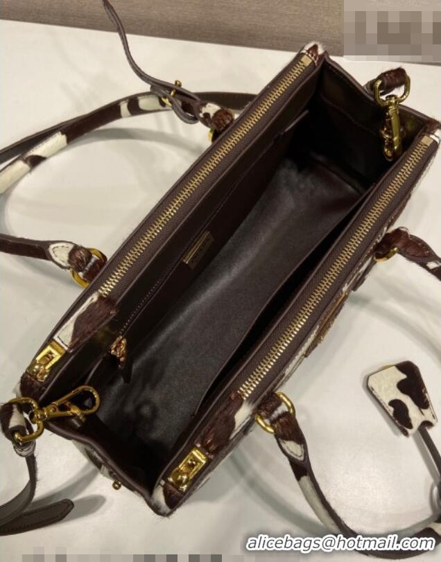 Best Quality Prada Galleria medium printed pony hair bag 1BA457 White/Dark Brown 2026