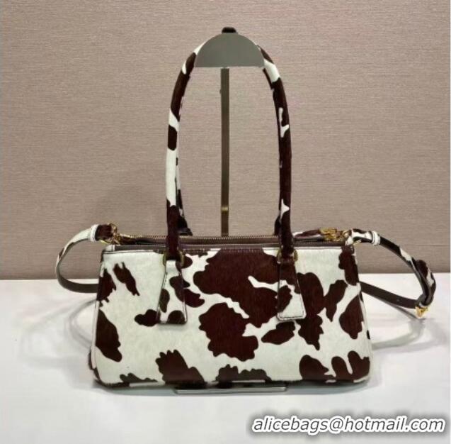 Best Quality Prada Galleria medium printed pony hair bag 1BA457 White/Dark Brown 2026