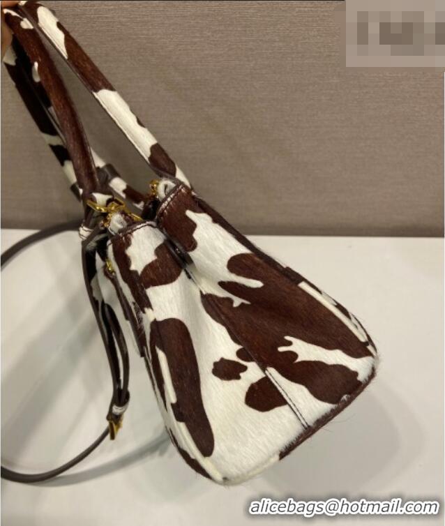 Best Quality Prada Galleria medium printed pony hair bag 1BA457 White/Dark Brown 2026