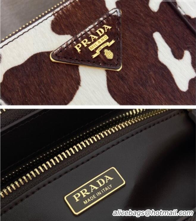 Best Quality Prada Galleria medium printed pony hair bag 1BA457 White/Dark Brown 2026