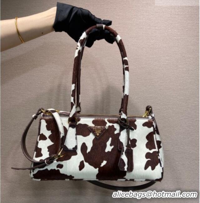 Best Quality Prada Galleria medium printed pony hair bag 1BA457 White/Dark Brown 2026